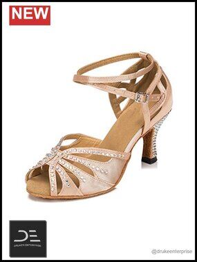 Women's Rhinestone Ballroom Dance Shoes Latin Salsa Suede Sole 2.5" Heel